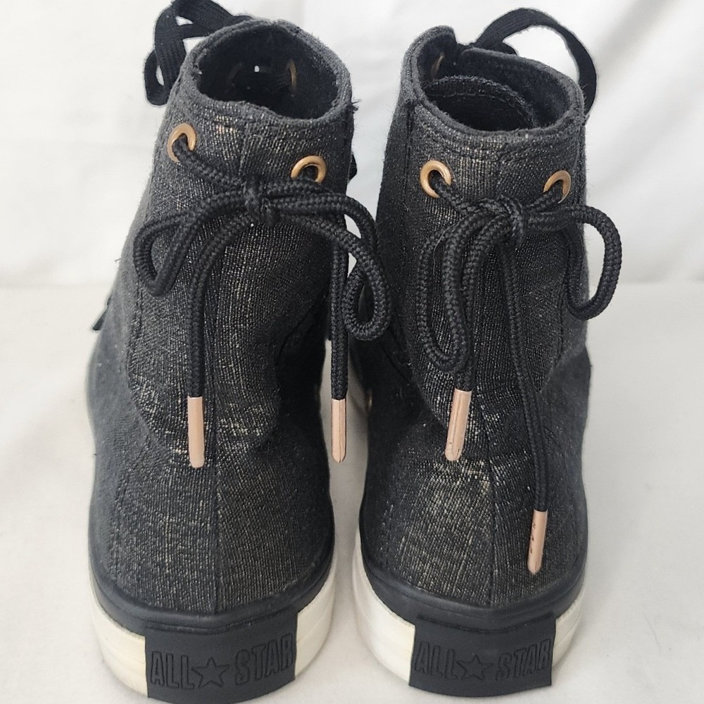 Converse Chuck Taylor All Star Black Gold Metallic Back Lace High Top 521216 7W - Picture 4 of 6